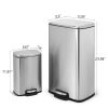 Set of 2 - 8 Gallon and 1.3 Gallon Stainless Steel Trash Can with Step-on Lid