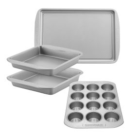 Farberware Nonstick Bakeware Cake Cookie and Muffin Pan Set, 4-Piece, Gray