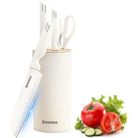 Knife Set for Kitchen, 5-Pieces White Cooking Knife Set with Storage Knife Holder