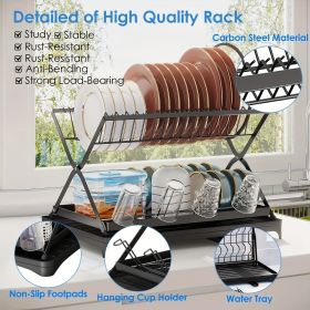 2-layer bowl and dish drying rack with bowl, cup, and basin holder, foldable bowl and dish drain rack, suitable for kitchen countertops