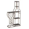 Grey 11 Bottle Wine Bakers Rack, 5 Tier Freestanding Wine Rack with Hanging Wine Glass Holder and Storage Shelves