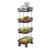 4 Tier Fruit Vegetable Basket for Kitchen, Storage Cart, Vegetable Basket Bins, Wire Storage Organizer Utility Cart with Wheels, Medium, Black