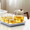 1pc High Borosilicate Heat-resistant Glass Teapot With Walnut Handle; 530ml/17.9oz; Removable Glass Filter; Transparent Tea Kettle