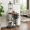 Grey 11 Bottle Wine Bakers Rack, 5 Tier Freestanding Wine Rack with Hanging Wine Glass Holder and Storage Shelves