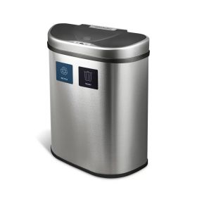 Dual Stainless Steel 18-Gallon Trash Can Recycle Bin with Motion Sensor Lid