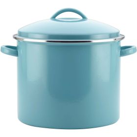 Farberware Enamel-on-Steel Induction Stockpot with Lid, 16 Quart, Aqua