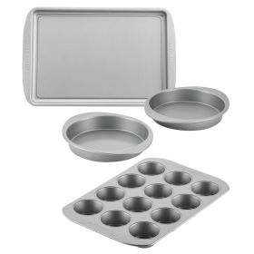 Farberware Bakeware Nonstick Cookie, Muffin, Cupcake, and Cake Pan Set, 4-Piece, Gray