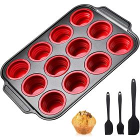 Silicone Muffin Pan, 12 Cups Collapsible Silicone Egg Bites Cupcake Pan with Metal Frame