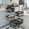 Rotating Kitchen Storage Shelf 5 Tier, Metal Fruit Vegetable Storage Basket Multi-Layer Vegetable Rack Storage Trolley on Wheels